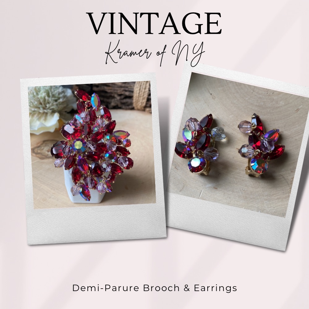 VTG- Juliana for Kramer- Siam Red & Fuchsia A/B Demi- Parure Cha-Cha Set